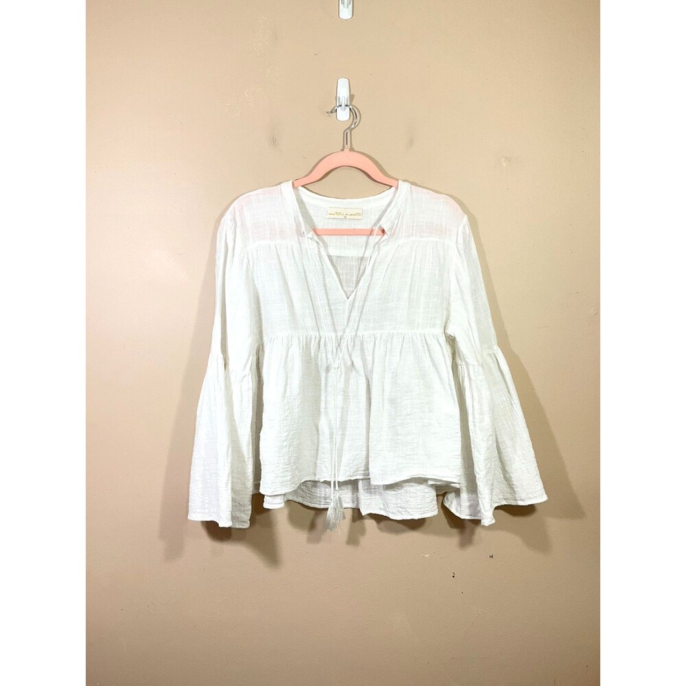 Natalie Martin Jerusha Gauze Shirt M White Boho Minimalist Coquette Coastal